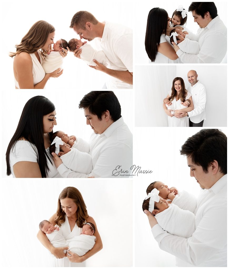 Newborn Twin Photography poses with parents family