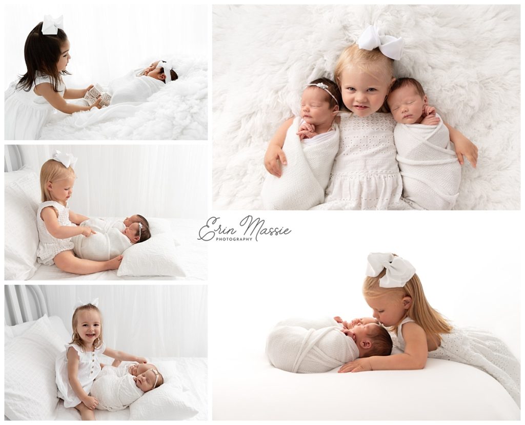 Newborn Twin Photography poses with siblings